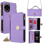 For Huawei nova 14 5G Crossbody Handle Cross Texture Leather Phone Case(Purple)