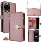 For Huawei nova 14 Pro 5G Crossbody Handle Cross Texture Leather Phone Case(Rose Gold)