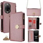 For Huawei nova 14 Ultra 5G Crossbody Handle Cross Texture Leather Phone Case(Rose Gold)