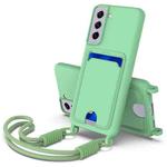 For Samsung Galaxy S21 FE 5G Integrated Card Bag Solid Color Liquid Silicone Phone Case Gen2 with Short Lanyard(Green)