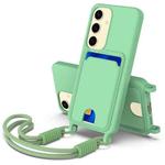 For Samsung Galaxy S25 5G Integrated Card Bag Solid Color Liquid Silicone Phone Case Gen2 with Short Lanyard(Green)