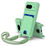 For Google Pixel 8 Integrated Card Bag Solid Color Liquid Silicone Phone Case Gen2 with Short Lanyard(Green)