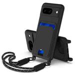 For Google Pixel 8 Integrated Card Bag Solid Color Liquid Silicone Phone Case Gen2 with Short Lanyard(Black)