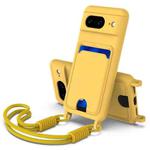 For Google Pixel 8 Integrated Card Bag Solid Color Liquid Silicone Phone Case Gen2 with Short Lanyard(Yellow)