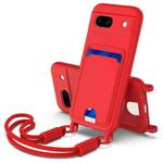 For Google Pixel 8a Integrated Card Bag Solid Color Liquid Silicone Phone Case Gen2 with Short Lanyard(Red)