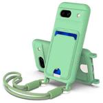 For Google Pixel 8a Integrated Card Bag Solid Color Liquid Silicone Phone Case Gen2 with Short Lanyard(Green)