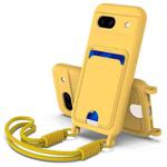 For Google Pixel 8a Integrated Card Bag Solid Color Liquid Silicone Phone Case Gen2 with Short Lanyard(Yellow)