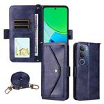 For vivo Y19s 4G Multi-card Slots Crossbody Cowhide Leather Phone Case(Blue)