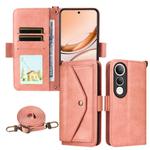 For vivo V50 Lite 5G Global Multi-card Slots Crossbody Cowhide Leather Phone Case(Pink)