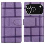 For iPhone 17 Pro Max Embossed Checkered Leather Phone Case(Purple)