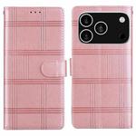 For iPhone 17 Pro Embossed Checkered Leather Phone Case(Pink)