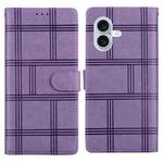For iPhone 17 Embossed Checkered Leather Phone Case(Purple)