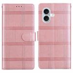 For iPhone 17 Embossed Checkered Leather Phone Case(Pink)