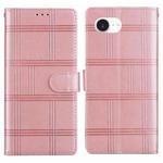 For iPhone 16e Embossed Checkered Leather Phone Case(Pink)