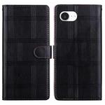 For iPhone 16e Embossed Checkered Leather Phone Case(Black)