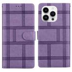 For iPhone 15 Pro Max Embossed Checkered Leather Phone Case(Purple)