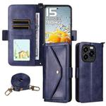 For Oukitel C65 Pro / C65 Multi-card Slots Crossbody Cowhide Leather Phone Case(Blue)