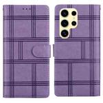 For Samsung Galaxy S25 Ultra 5G Embossed Checkered Leather Phone Case(Purple)