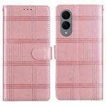 For Samsung Galaxy S25 Edge 5G Embossed Checkered Leather Phone Case(Pink)