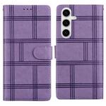 For Samsung Galaxy S24+ 5G Embossed Checkered Leather Phone Case(Purple)