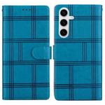 For Samsung Galaxy S23 5G Embossed Checkered Leather Phone Case(Blue)