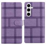 For Samsung Galaxy S23 5G Embossed Checkered Leather Phone Case(Purple)