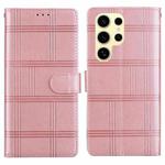 For Samsung Galaxy S22 Ultra 5G Embossed Checkered Leather Phone Case(Pink)
