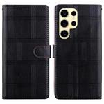 For Samsung Galaxy S22 Ultra 5G Embossed Checkered Leather Phone Case(Black)