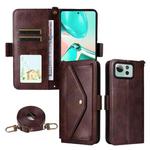 For Asus Zenfone 12 Ultra Multi-card Slots Crossbody Cowhide Leather Phone Case(Brown)