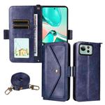 For Asus Zenfone 12 Ultra Multi-card Slots Crossbody Cowhide Leather Phone Case(Blue)