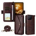 For Asus ROG Phone 8 / 8 Pro Multi-card Slots Crossbody Cowhide Leather Phone Case(Brown)
