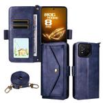 For Asus ROG Phone 8 / 8 Pro Multi-card Slots Crossbody Cowhide Leather Phone Case(Blue)