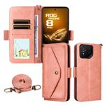 For Asus ROG Phone 8 / 8 Pro Multi-card Slots Crossbody Cowhide Leather Phone Case(Pink)