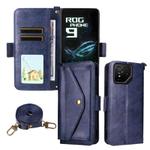 For Asus ROG Phone 9 / 9 Pro Multi-card Slots Crossbody Cowhide Leather Phone Case(Blue)