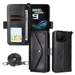 For Asus ROG Phone 9 / 9 Pro Multi-card Slots Crossbody Cowhide Leather Phone Case(Black)