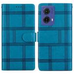 For Motorola Moto G85 5G Embossed Checkered Leather Phone Case(Blue)