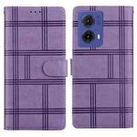 For Motorola Moto G85 5G Embossed Checkered Leather Phone Case(Purple)