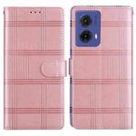 For Motorola Moto G85 5G Embossed Checkered Leather Phone Case(Pink)
