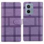 For Motorola Moto E15 Embossed Checkered Leather Phone Case(Purple)