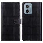 For Motorola Moto E15 Embossed Checkered Leather Phone Case(Black)