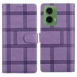 For Motorola Moto G35 Embossed Checkered Leather Phone Case(Purple)