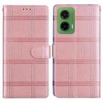For Motorola Moto G35 Embossed Checkered Leather Phone Case(Pink)