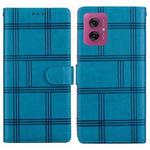 For Motorola Moto G55 Embossed Checkered Leather Phone Case(Blue)