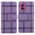 For Motorola Moto G55 Embossed Checkered Leather Phone Case(Purple)