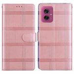 For Motorola Moto G55 Embossed Checkered Leather Phone Case(Pink)