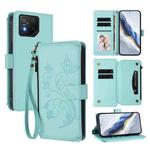 For ASUS ROG Phone 8 / 8 Pro Butterfly Love Flower Multi-card Zipper Wallet Leather Phone Case(Mint Green)