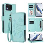 For ASUS Zenfone 11 Ultra Butterfly Love Flower Multi-card Zipper Wallet Leather Phone Case(Mint Green)
