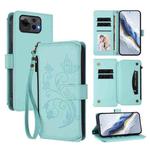 For ASUS Zenfone 12 Ultra Butterfly Love Flower Multi-card Zipper Wallet Leather Phone Case(Mint Green)