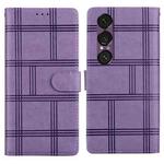 For Sony Xperia 1 VII Embossed Checkered Leather Phone Case(Purple)