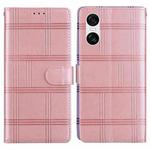 For Sony Xperia 10 VI Embossed Checkered Leather Phone Case(Pink)
